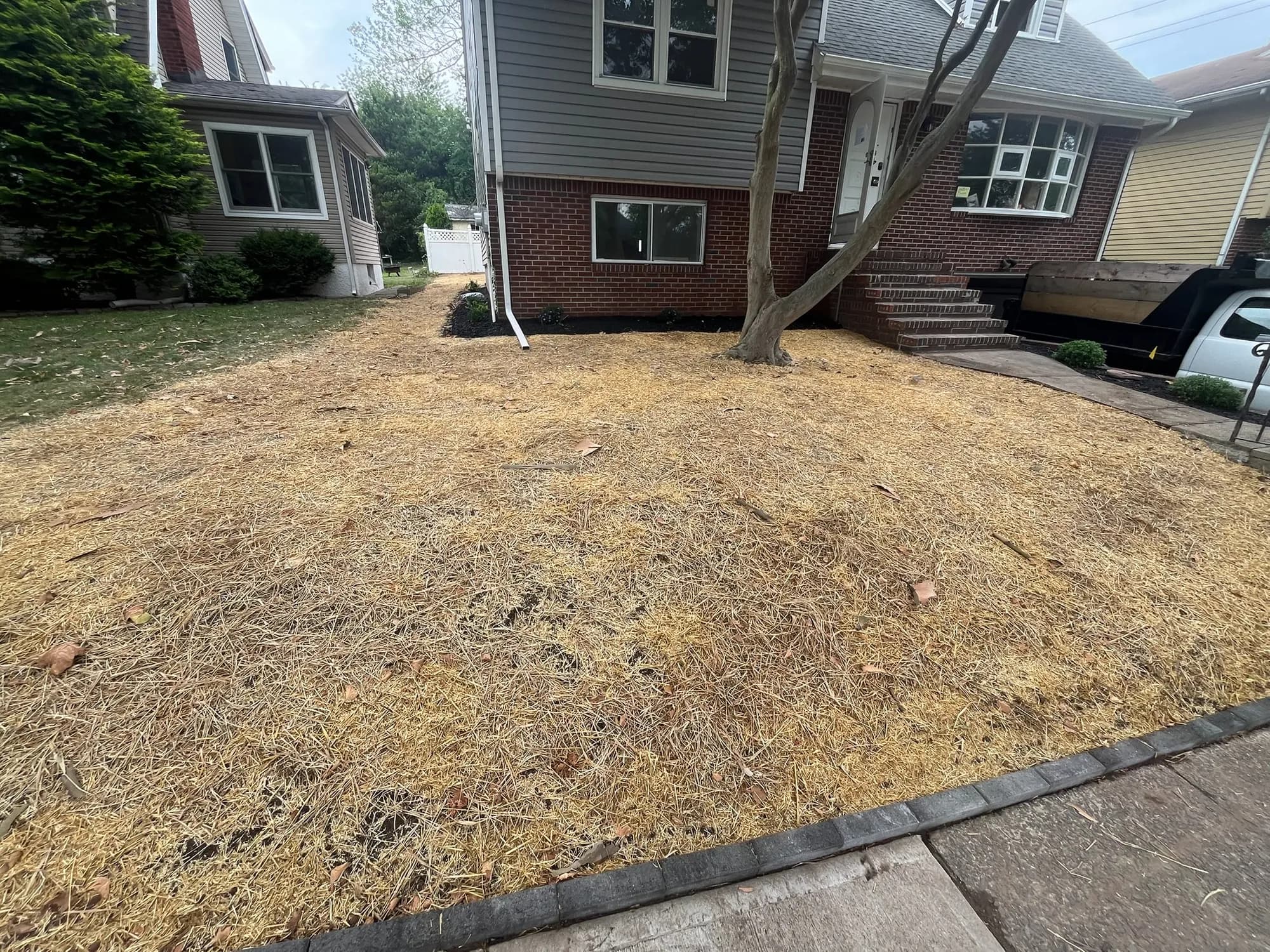 Front lawn renovation, before and after